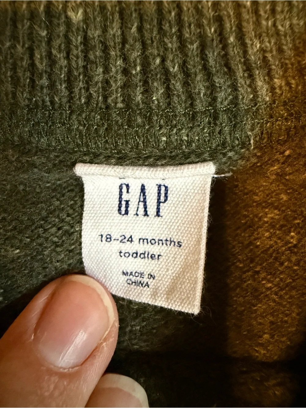 GAP Olive Green Crewneck Sweater with Teddy Bear Patch
